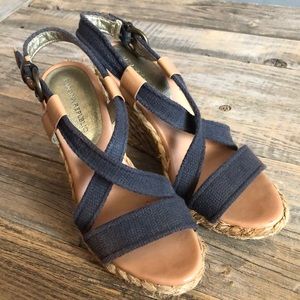 Banana Republic navy rattan wedges espadrilles